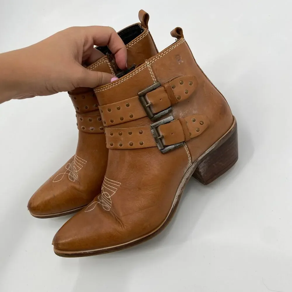 ROAN brown leather distressed western style booties